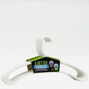 White plastic clothes hangers